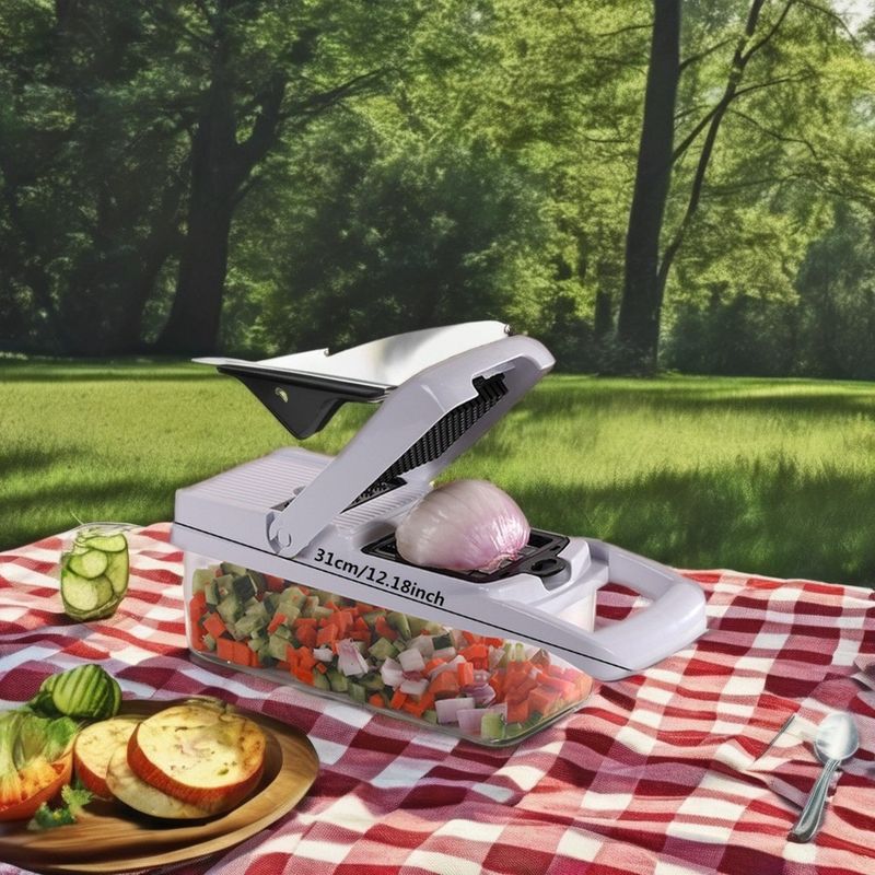 2024 Top-Rated 22-in-1 Multi-Functional Bamboo Stainless Steel Food Cutter Handheld Vegetable Fruit Prep Set PP Tool