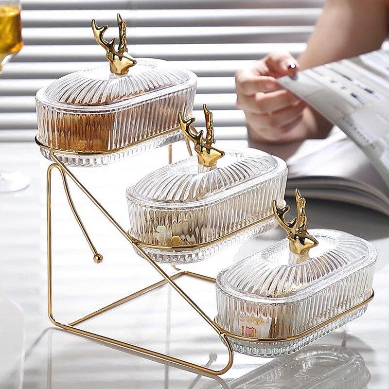 3-Tier Deer Design Glass Serving Tray for Elegant Party Desserts Nuts Plastic Material