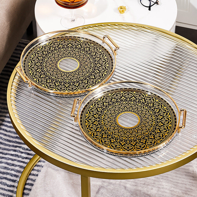 Gold Inlay Disposable Plastic Serving Tray for Home Travel Coffee Tea Plate Dish Storage