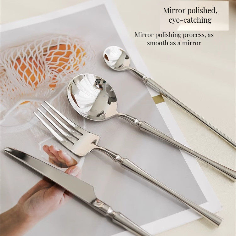 Production Spoon Fork Knife Chopsticks Kit 24-Piece Gold Stainless Steel Flatware Set