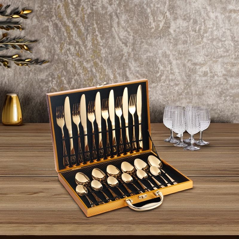 Stainless Steel Hotel Wedding 24pcs Cutlery Set Luxury Gold Spoon and Fork Silverware