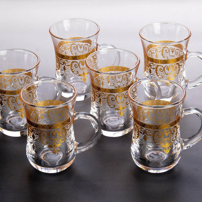 2024 Gold Pattern Turkish Crystal Glass Cup Set Elegant Retro Design for Any Occasion
