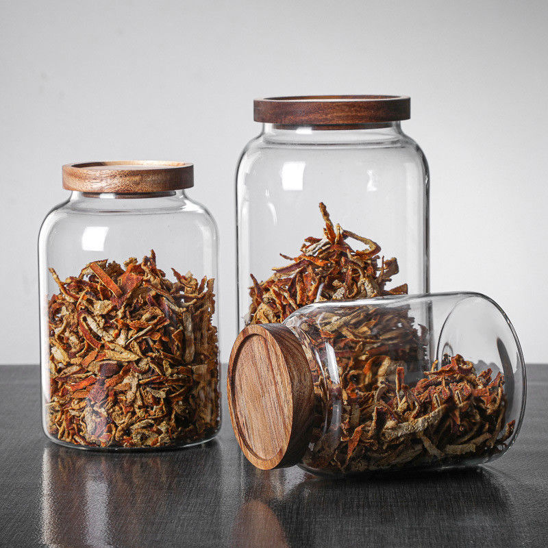 Modern Classic Large Glass Jar with Wooden Lid Keep Your Seasonings Fresh and Accessible