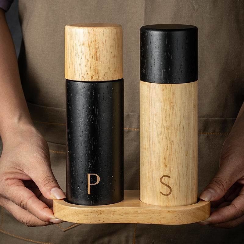Customized Size Oak Wood Shakers 7-Inch Adjustable Ceramic Core Salt and Pepper Mill Set