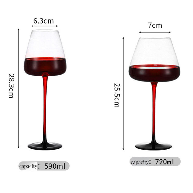 Unique Hand Blown Red Wine Glass Goblet with Waveform Bottom and Europe Design Style