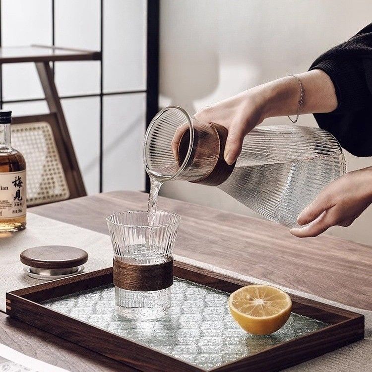 Transparent Modern Stripe Design High Borosilicate Glass Tea Pot and Cup Set for Home