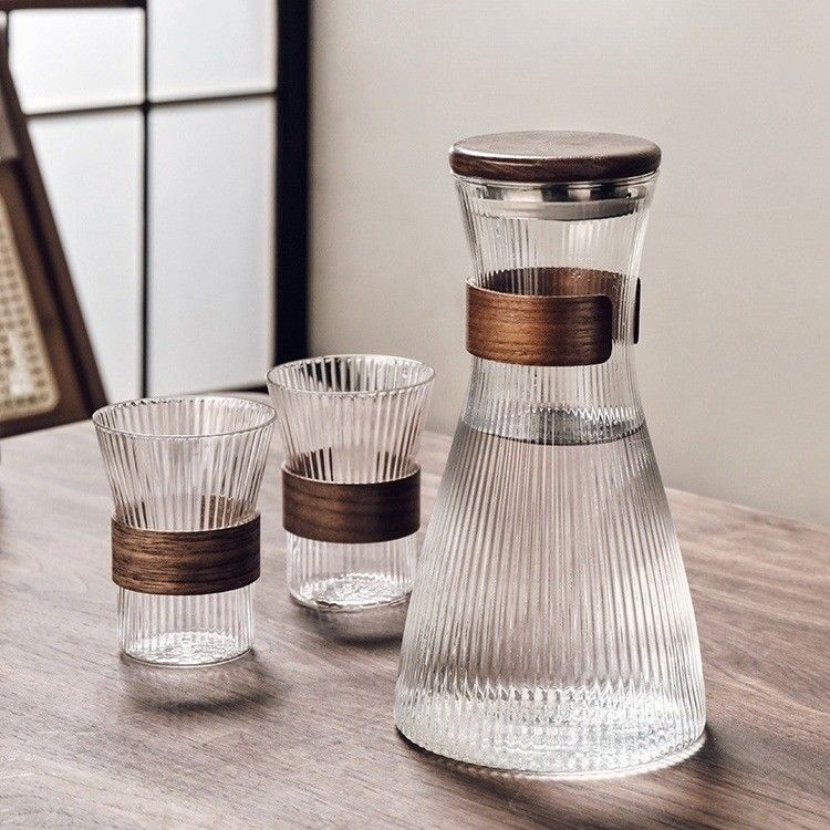 High Temperature Resistant Glass Drinking Set for Cold Water Coffee Juice Serving 4 Cups