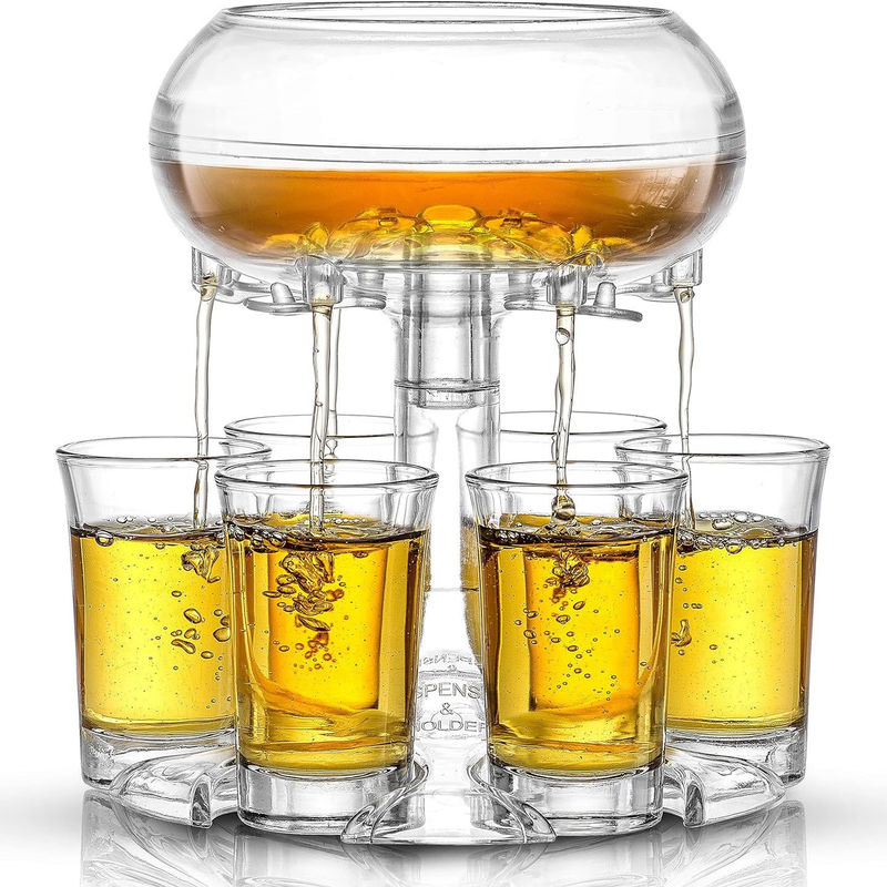 PMMA 6-Shot Glass Dispenser and Holder for Serving Beer Whiskey Cocktails at Parties