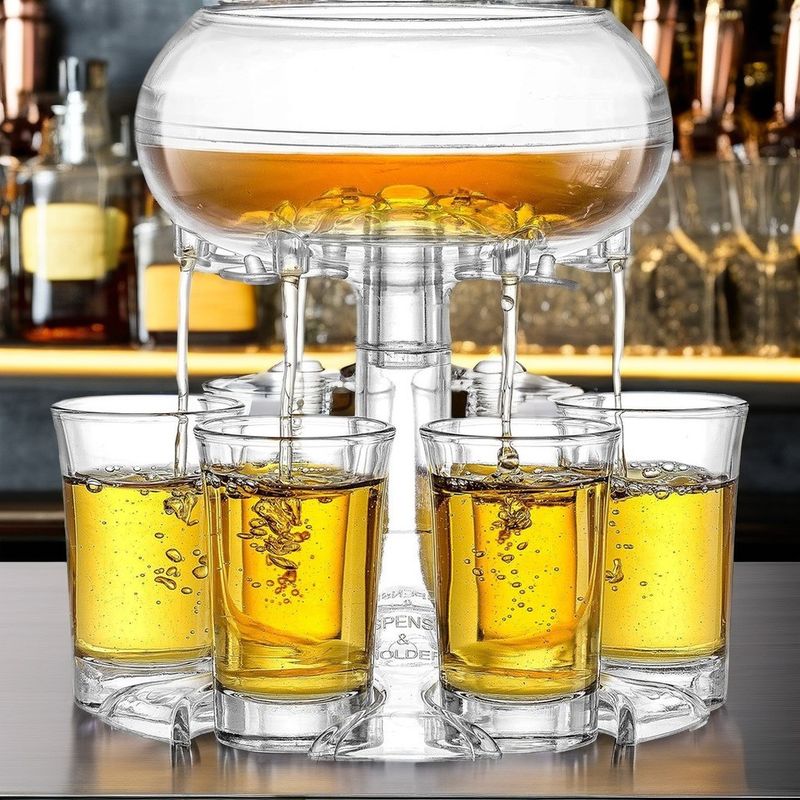 Exquisite 6 Shot Glass Dispenser and Holder for Party Barware Beer Whiskey Cocktails