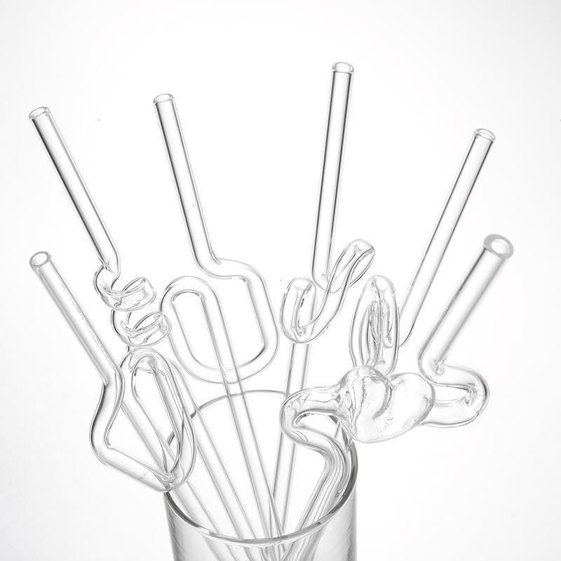 Bar Accessories Wave Design Bulk Reusable Borosilicate Glass Straws Transparent Colorful