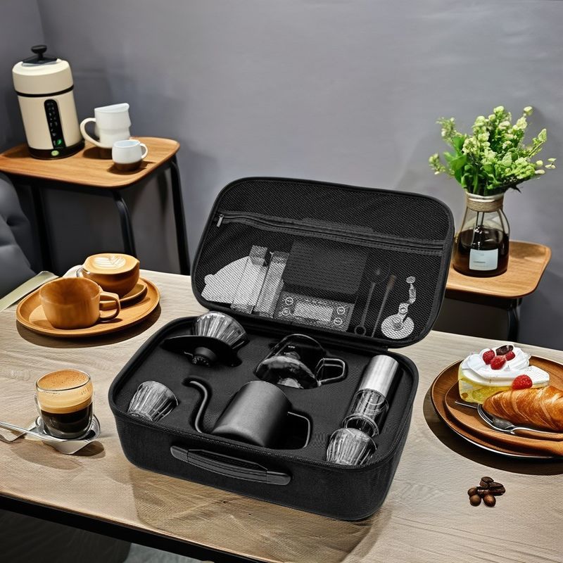 Stainless Steel Manual Drip Coffee Maker Set for Outdoor Includes Grinder and Waterproof Pot