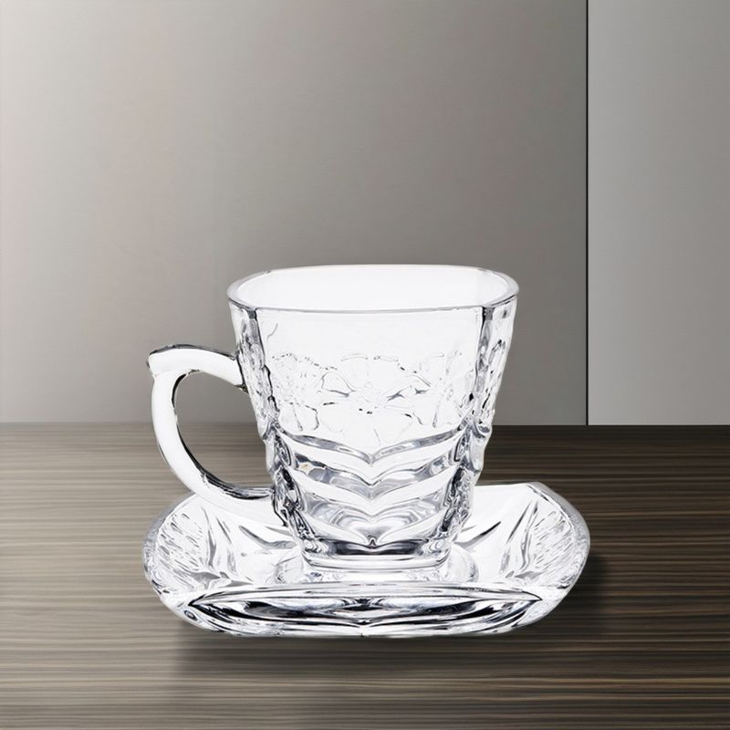 135ml Capacity Classic Design Soda Lime Glass Cup and Saucer Set for Coffee Tea Sets