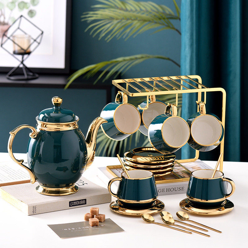 European Design Ceramic Saucer and Coffee Tea Cups 6pcs Gift Set for Housewarming
