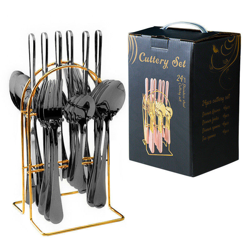 24Pcs Flatware Set Stainless Steel Gold Silver Knife Spoon Fork Cutlery Sets for Party